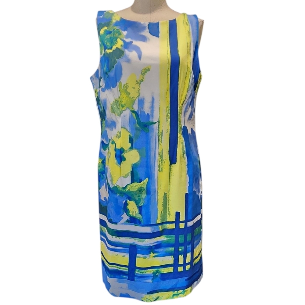 Chetta B Blue Yellow Floral Print Midi Dress